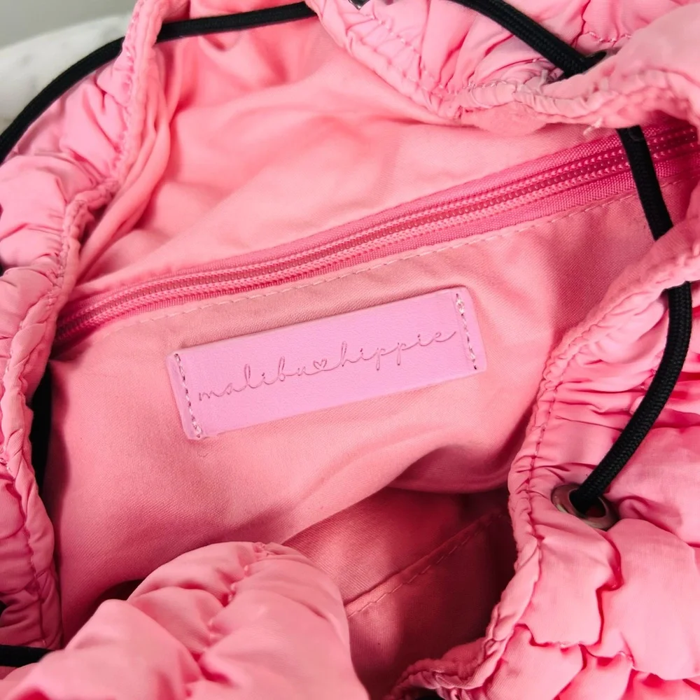 Malibu Hippie Pink Quilted Puffer Backpack – Drawstring Everyday Bag